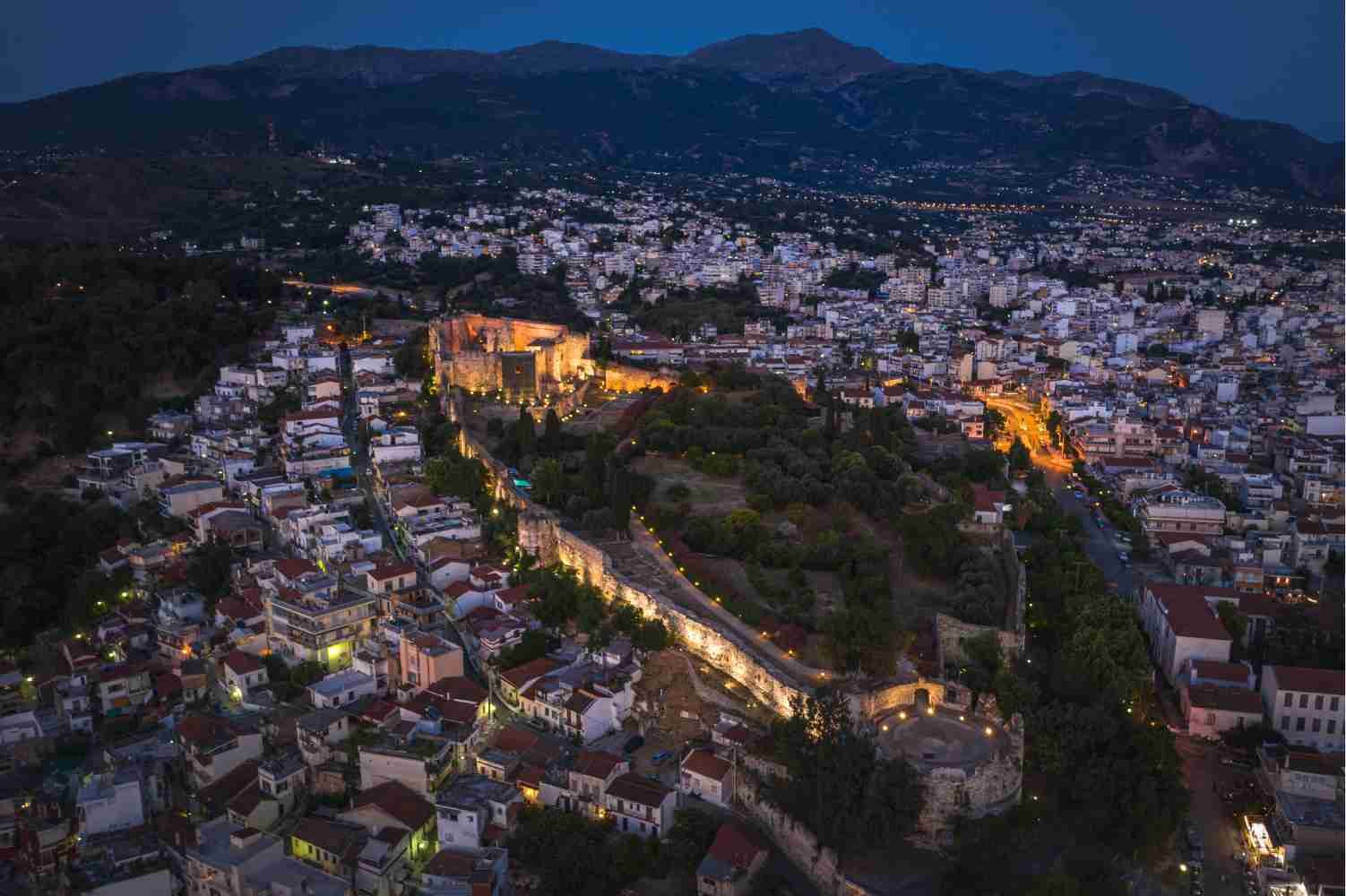 Patras aerial night Achaia Peloponnese